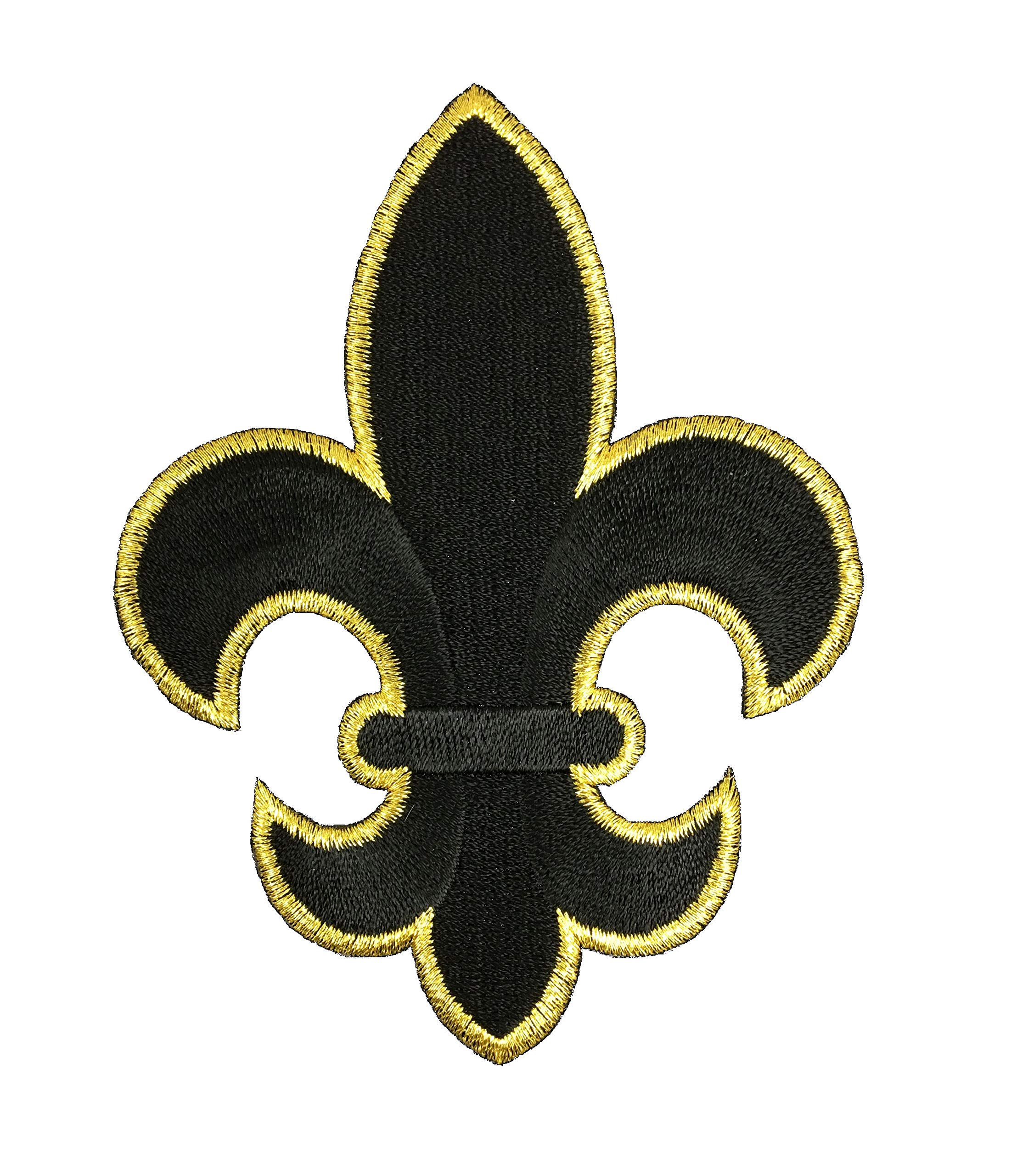4 Inch Fleur de Lis Iron On Patch - Black & Gold Embroidered Applique for Jackets, Hats, Bags & DIY Crafts