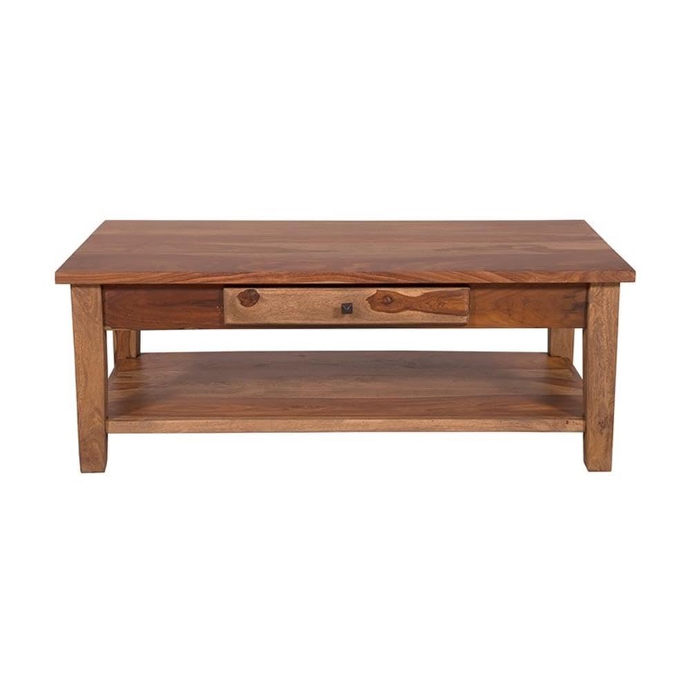 Hawthorne Collections Santa Fe Solid Sheesham Wood Coffee Table - Rustic Brown Finish for Living Room, Lounge & Home Decor