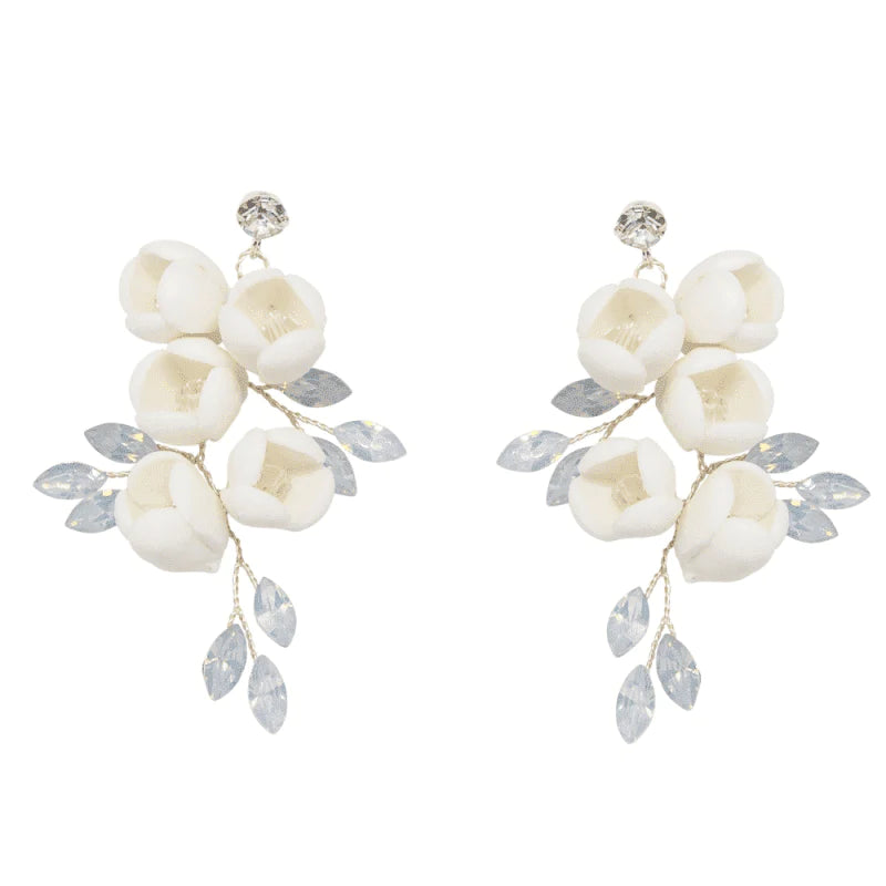 Elegant Floral Drop Wedding Earrings with Opal Colored Crystals - Perfect for Bridal Jewelry, Prom, and Special Occasions