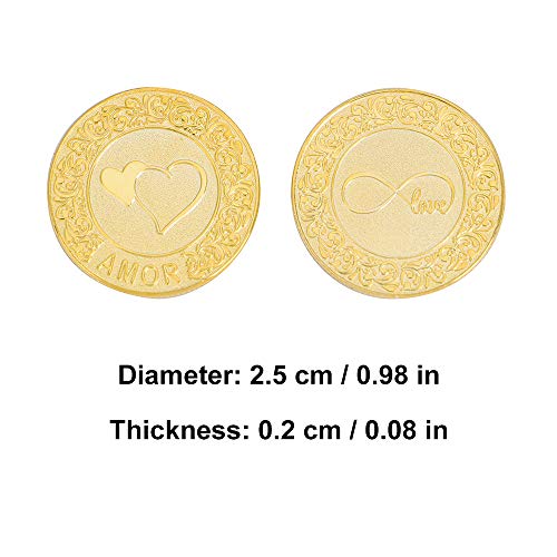 Spanish Wedding Arras Coins Set - 13 Gold Unity Coins in Pearl & Crystal Heart Jewelry Box - Traditional Wedding Ceremony Souvenirs for Bridal Shower, Vow Renewal & Hispanic Wedding Traditions