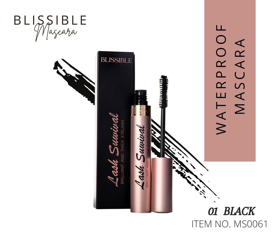 Blissible Voluminous & Thicker Lash Survival Mascara - Long Lasting Waterproof Smudge Proof Curling Mascara for Eye Makeup - 18 Hour Wear - 8ml Black (01) - Perfect for Daily Use, Parties, Weddings & Special Occasions