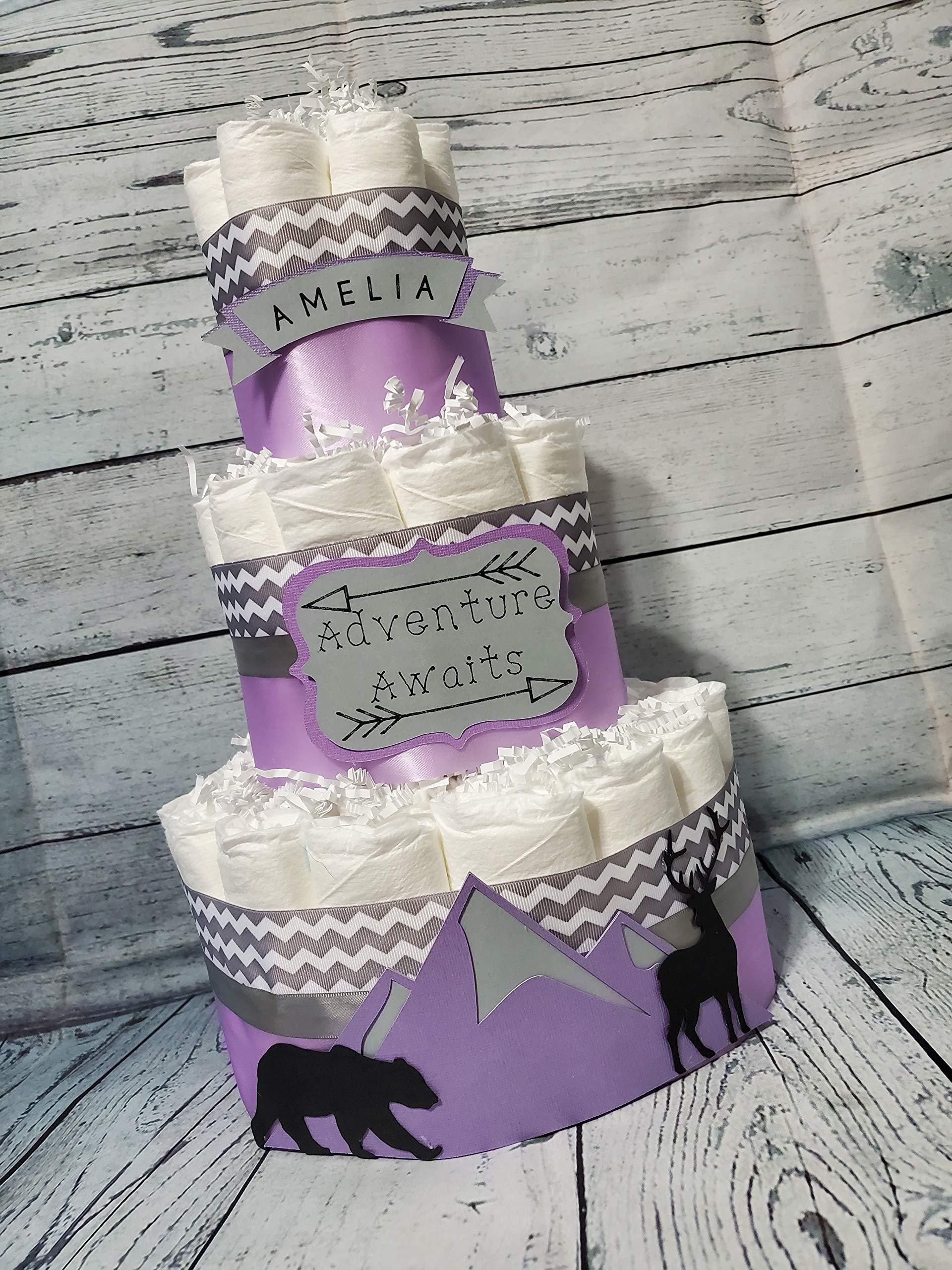 3 Tier Mountain Diaper Cake for Baby Shower - Blue Boy Baby Shower Gift, Diaper Tower Centerpiece for Nursery Decor & Gender Reveal Party
