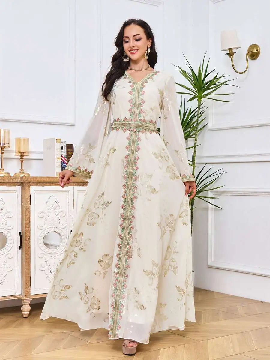 Elegant Eid Dress for Women - Bronzing Embroidery Muslim Caftan Kaftan | Perfect for Eid Celebrations, Weddings & Special Occasions