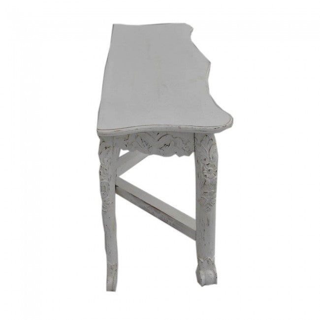 Hand Carved White Console Table - Solid Wood Entryway Hall Table for Living Room, Foyer & Dining Room Decor
