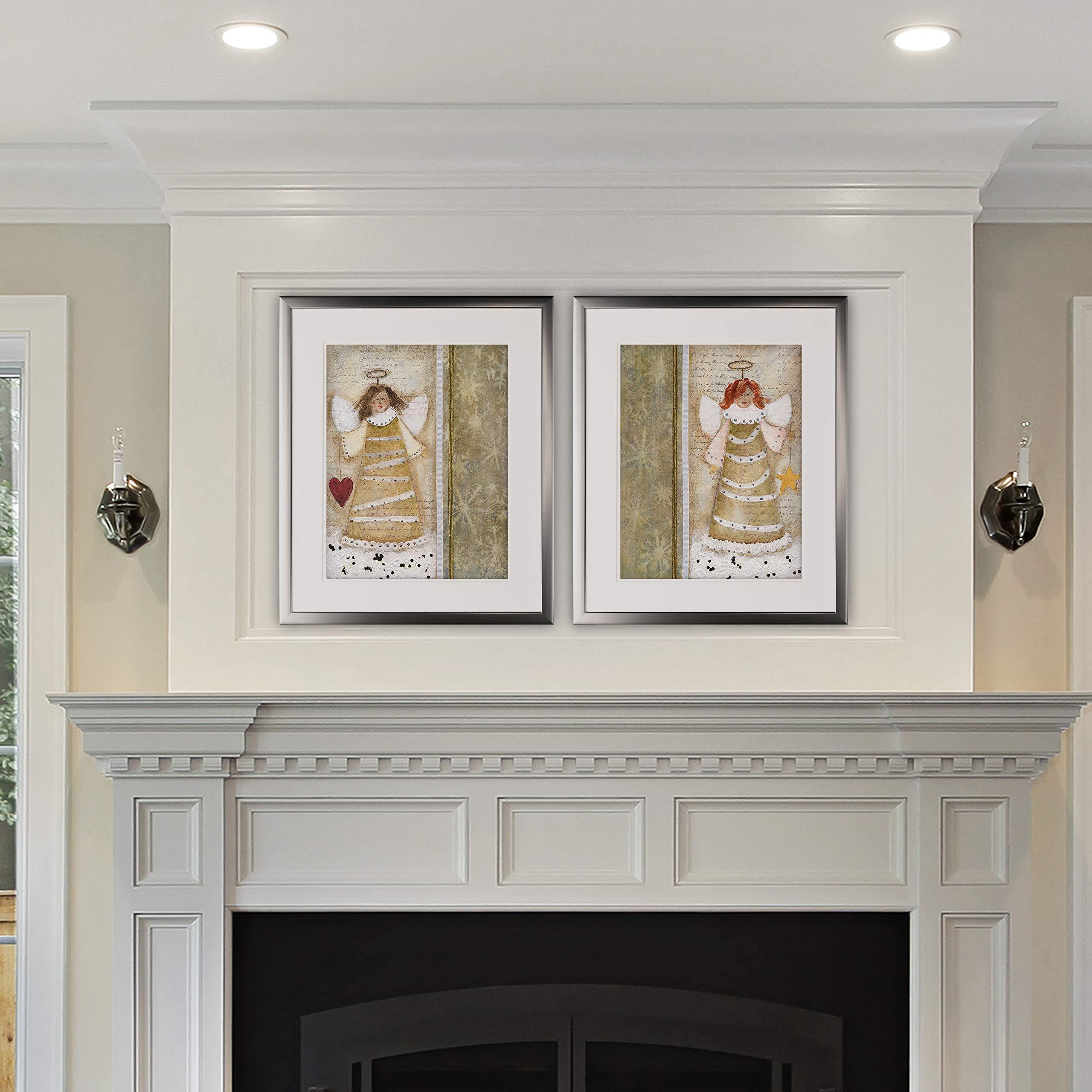 Wexford Home Christmas Angel 2-Piece Set - Silver Frame Wall Art Prints for Holiday Decor & Gift Giving