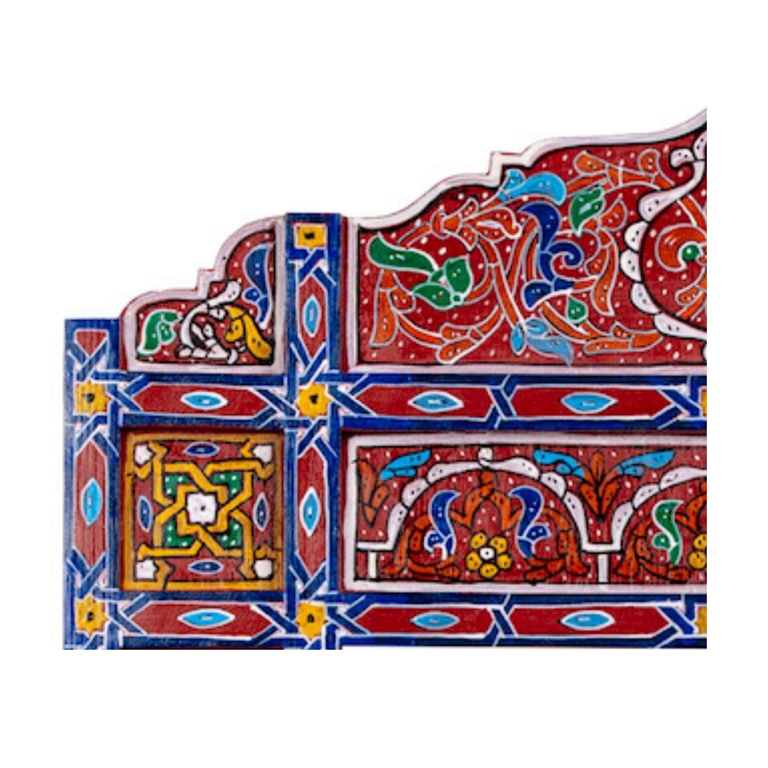 Handcrafted Moroccan Mirror Frame - Farmhouse Arch Mirror with Large Wooden Design for Rustic Bathroom Decor | Red Brick & Blue Rectangular Hanging Wall Mirror for Living Room, Bedroom, or Entryway