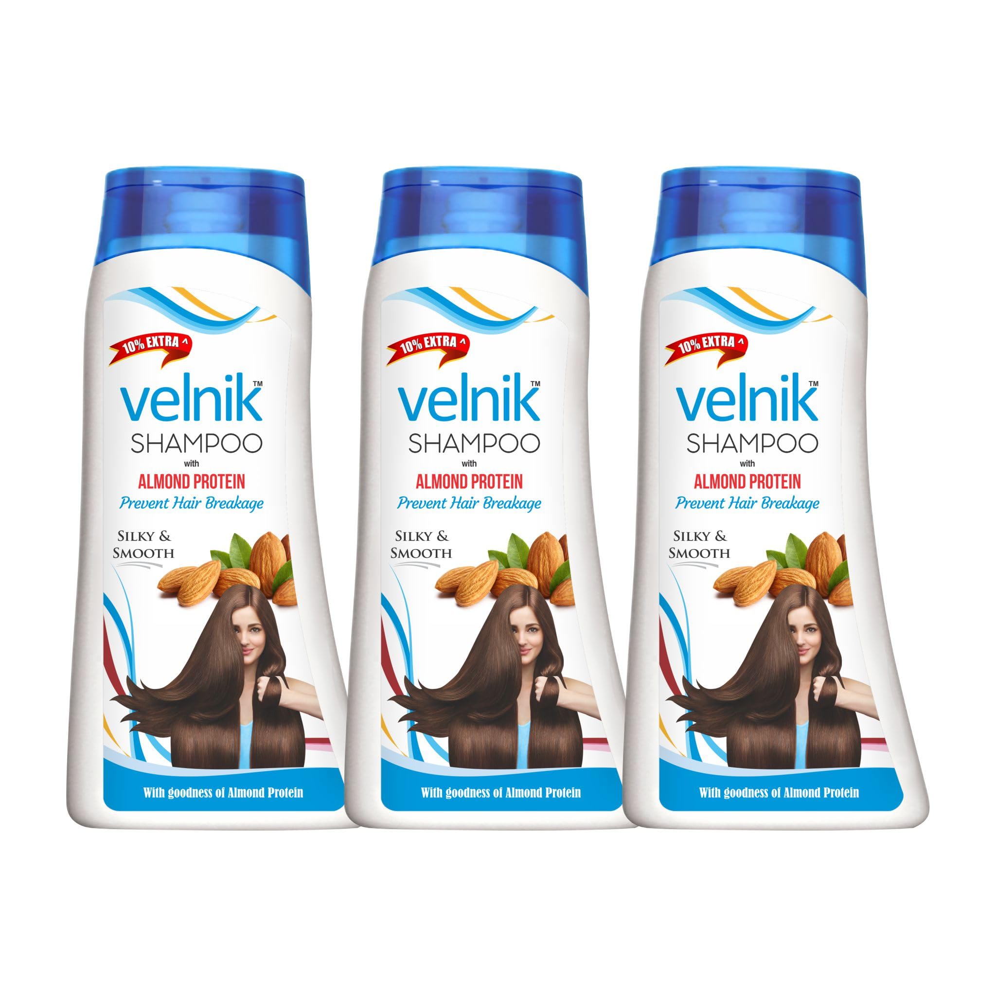 Velnik Natural Shine Hair Shampoo with Almond Oil - Prevents Hair Breakage, Adds Silkiness for Dry & Damaged Hair - 3 Pack (88ml Each) - Perfect for Daily Hair Care & Salon-Quality Results at Home