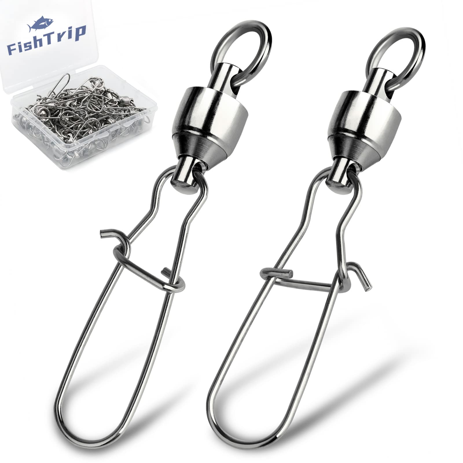 30 Pack Ball Bearing Fishing Swivels - Saltwater Duo Lock Barrel Swivels Size 0#-10# - Heavy Duty Fishing Clips & Tackle for Freshwater & Saltwater Fishing - Perfect for Lures, Rigs & Bait