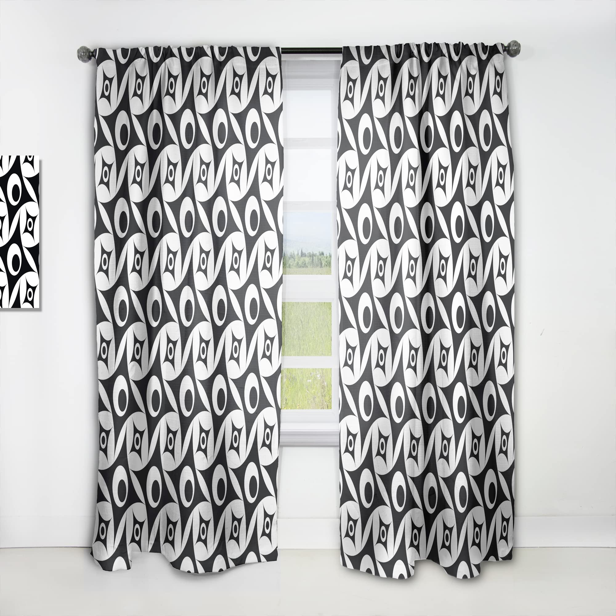 DesignQ Monochrome Geometric Pattern VII Blackout Curtains - Thermal Insulated Single Panel (52x95 inches) for Bedroom & Living Room - Modern Window Treatment for Home Decor & Light Blocking