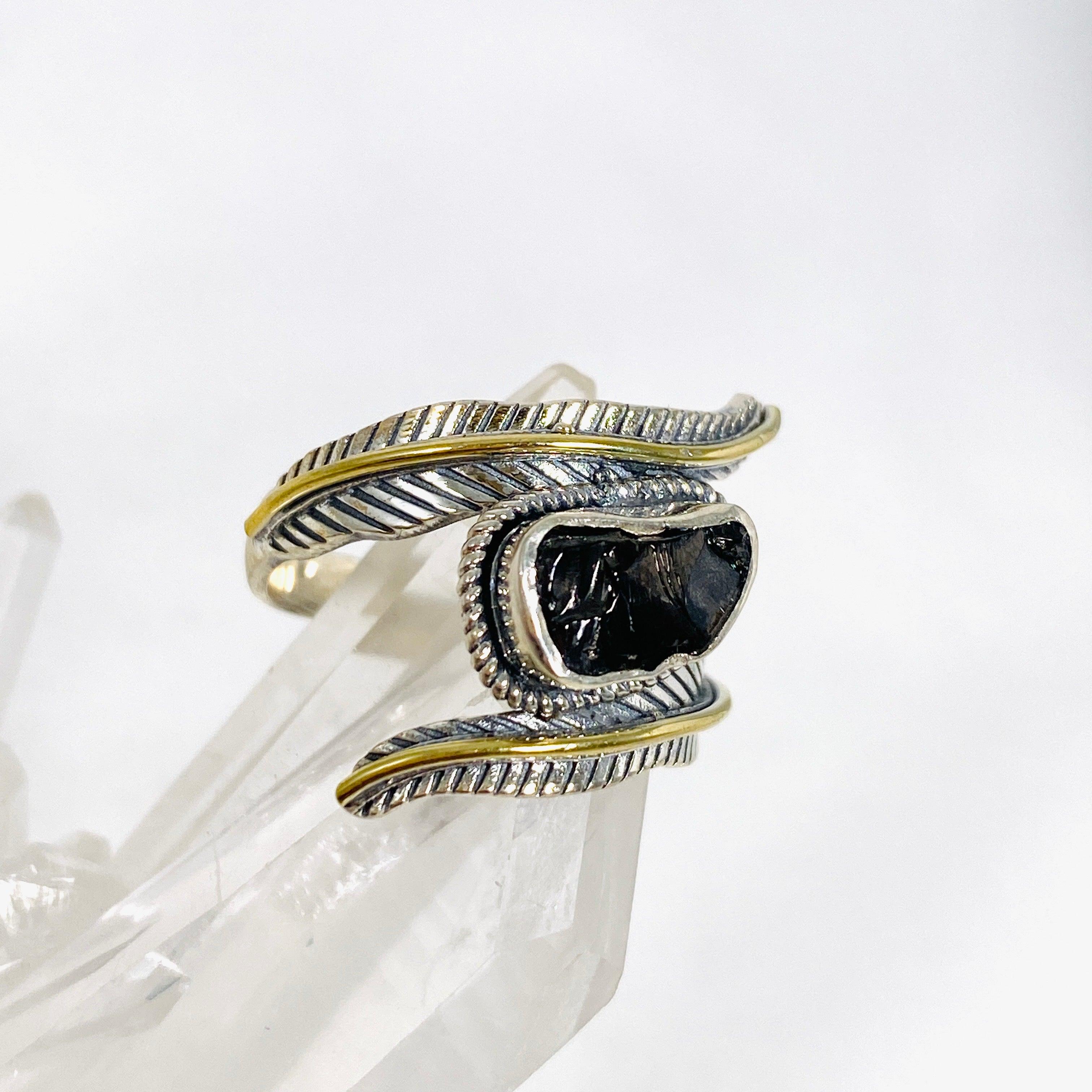 Natural Shungite Leaf Setting Raw Ring R4224 for Men & Women - Healing Crystal Jewelry for Protection & EMF Shielding - Perfect for Meditation, Yoga & Energy Balancing
