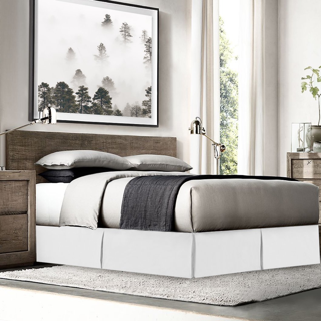 Empyrean King Size Bed Skirt - 14 Inch Drop Microfiber Dust Ruffle with 8 Pins - White Bedding Accessory for Luxurious Bedroom Decor & Hotel Style Makeover