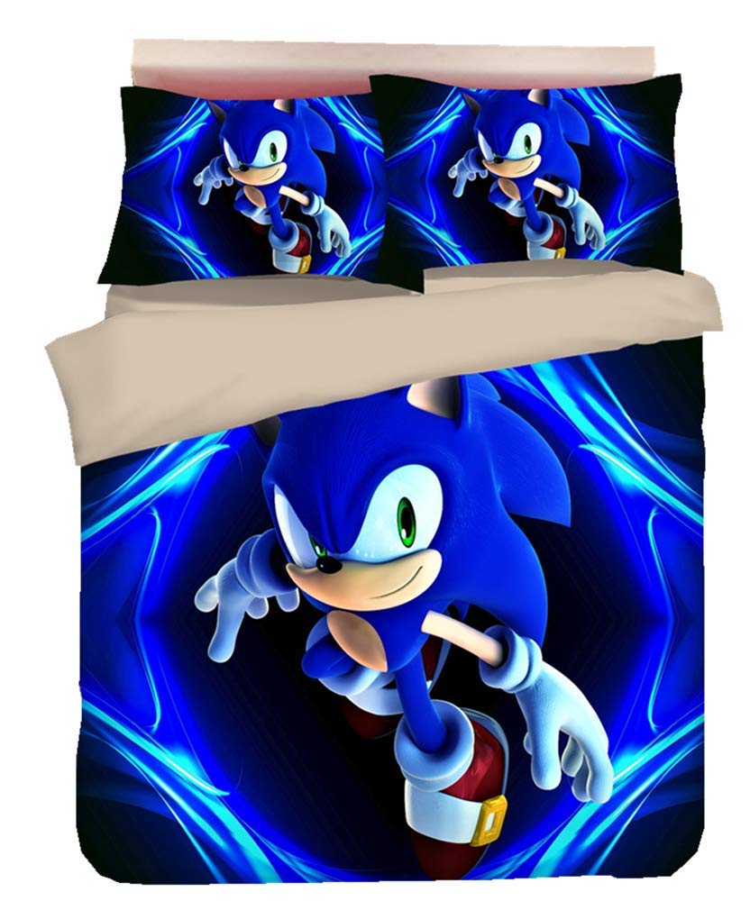 Sonic Adventure 3D Printed Reversible Duvet Cover Set - 3 Piece Soft Bedding Collection for Kids & Teens | Full Size Comforter Cover | Vibrant Video Game Themed Bedroom Decor for Gamers & Anime Fans