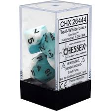 Chessex Polyhedral 7-Dice Set - Gemini Teal & White with Black Numbers | Perfect for D&D, RPGs, Board Games & Tabletop Gaming