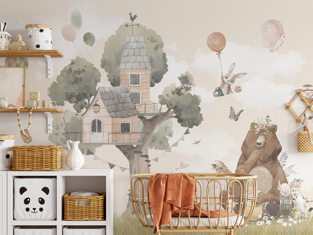 Cute Animals Wall Mural - Peel and Stick Removable Wallpaper for Nursery, Kids Room & Home Decor - CCM090