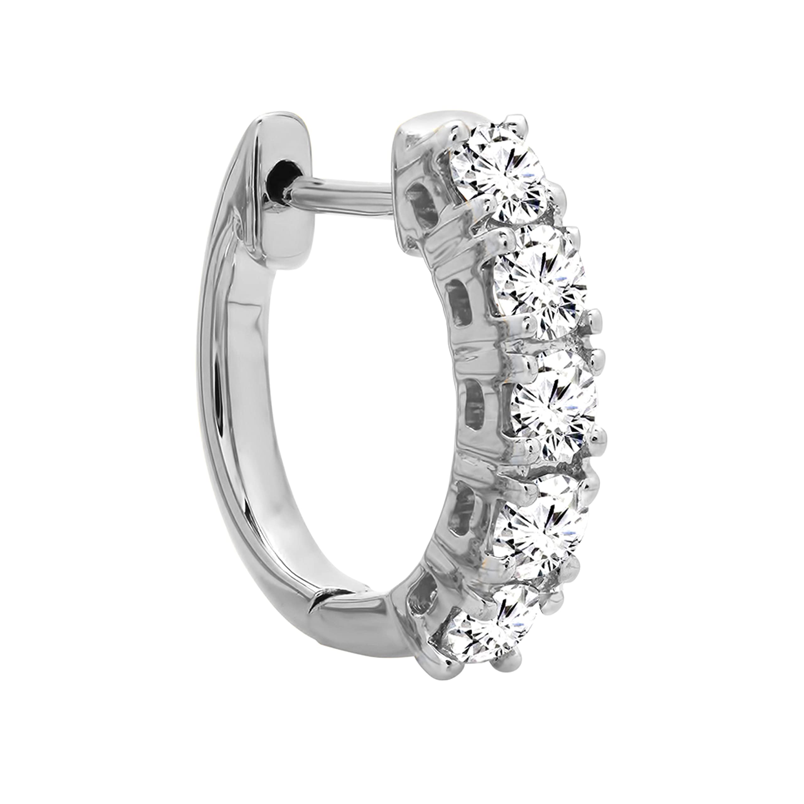 0.25 Cttw Round White Diamond 10K/14K/18K Solid Gold Mini Huggie Hoop Earrings for Women - Dazzlingrock Collection Five Stone Design (1 Piece) | Perfect for Everyday Wear, Date Nights & Special Occasions