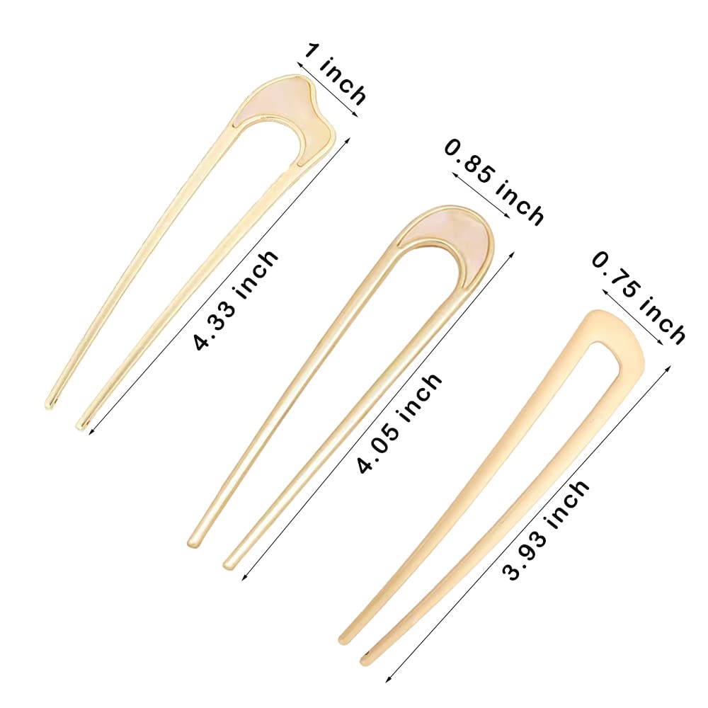 3 Pack Gold U-Shaped Hair Pins for Women - French Bun & Chignon Styling