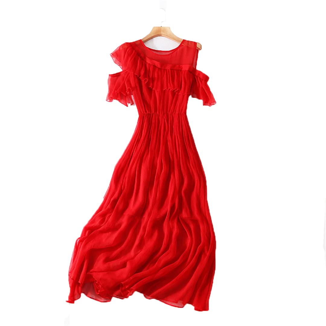 Vintage Elegant Women's 100% Pure Silk Summer Long Dress for Beach Wedding, Party & Special Occasions