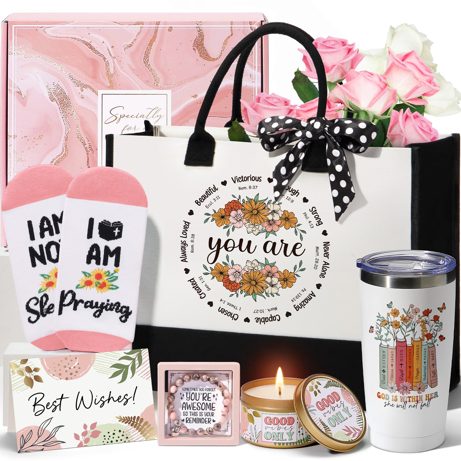 Christian Gifts for Women - Inspirational Religious Gifts, Catholic Spiritual Presents for Mom, Sister, Grandma & Friends - Unique Birthday & Mother's Day Gift Set with Canvas Tote Bag - Perfect for Church, Bible Study & Daily Encouragement