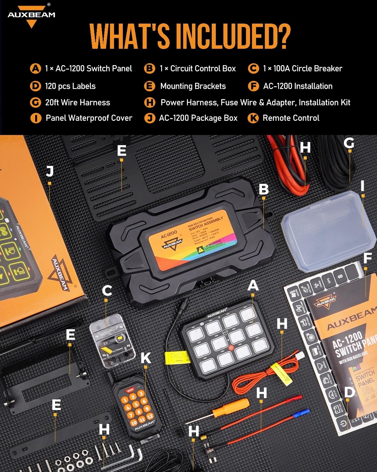 Auxbeam 12 Gang Switch Panel Bluetooth RGB AC-1200 with APP & Remote Control - Toggle/Momentary/Pulsed Switch Pod for Truck, Offroad, UTV, ATV, Car, Marine (12-24V Waterproof) - Perfect for Off-Roading, Camping & Marine Adventures - 2 Year Warranty