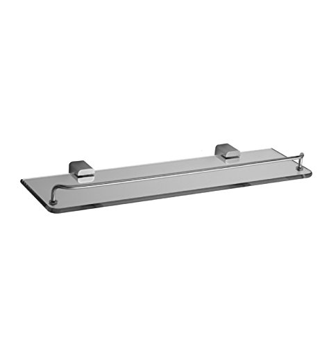 Jaclo 5401-GSW-AB Cubix Glass Shelf with Wire Bar in Antique Brass - Stylish Bathroom Storage Shelf for Towels & Toiletries, Perfect for Modern Home Decor