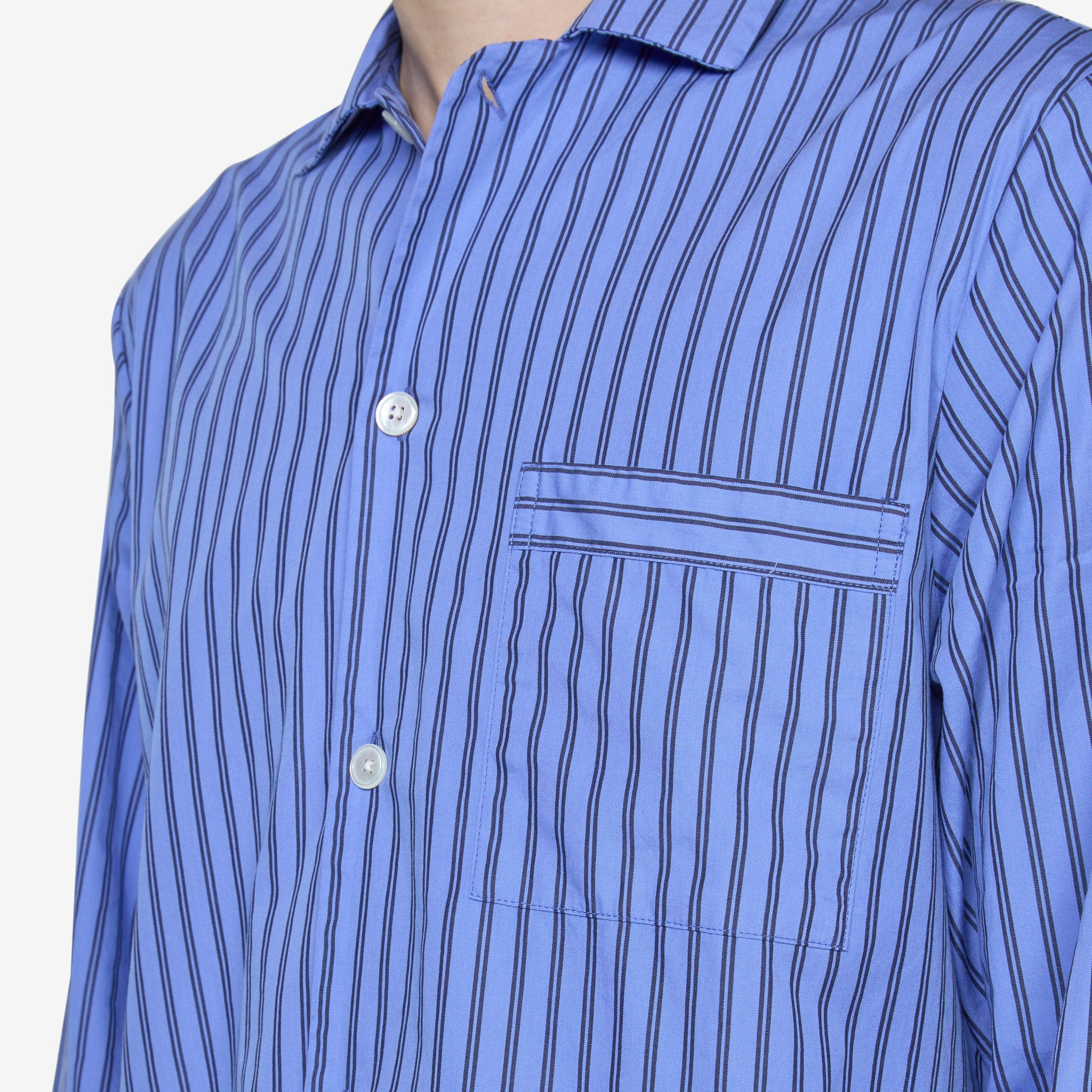 Soft Cotton Poplin Pajama Shirt with Boro Stripes - Comfortable Sleepwear for Men & Women - Perfect for Nighttime Relaxation and Lounging