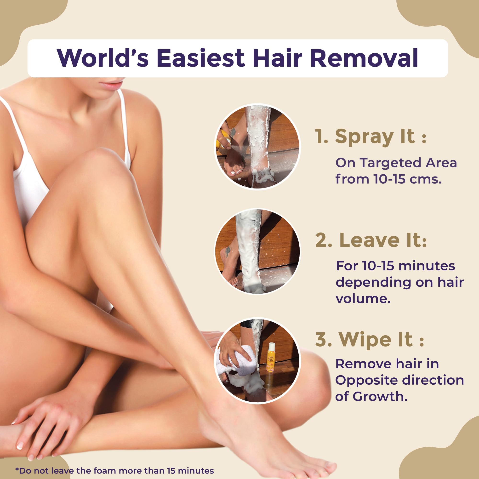Sanfe Painless & Detan Hair Removal Spray Cream - 112ml | Fast 10-Minute Hair Removal for Chest, Legs, Arms & Underarms | Enriched with Orange Peel, Aloe Vera, Vitamin E & Niacinamide | Dermatologist Tested | Smooth Skin for Summer Dresses & Beach Vacations
