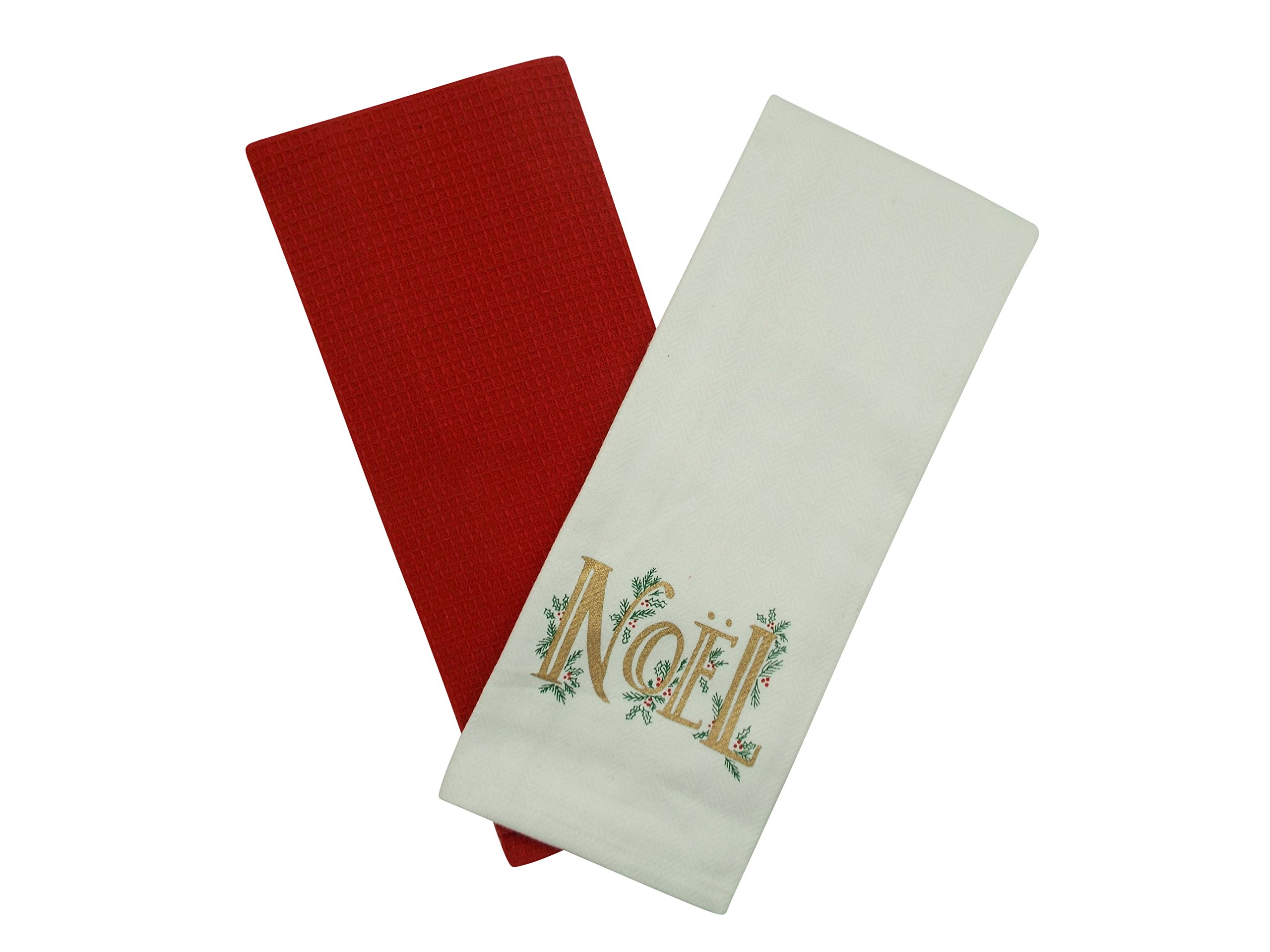 Premium White 'Noel' Christmas Tea Towel Set - Red Waffle Weave Kitchen Towels for Holiday Baking, Dish Drying & Festive Decor