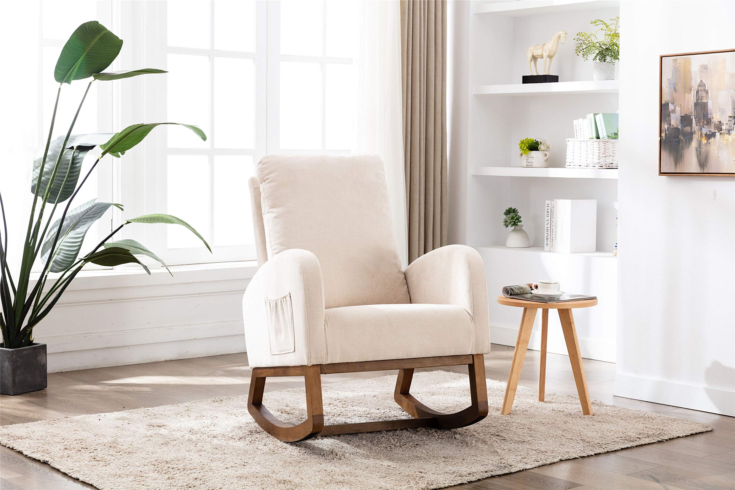 Modern Nursery Rocking Chair with High Back Cushion - Comfortable Glider Recliner for Baby Nursery, Living Room & Lounge - Cream Accent Chair for Relaxing, Nursing & Reading | Perfect for Parents & Kids