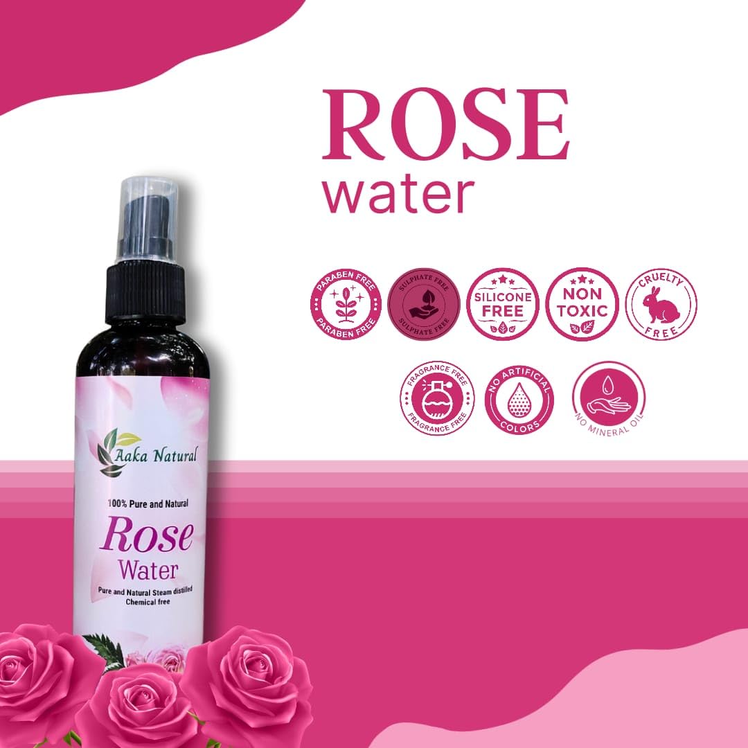 **Aaka Natural Premium 100% Pure Rose Water for Face - Paraben-Free Cleansing & Toning, Deep Hydration for Women & Men - 200ml | Perfect for Daily Skincare, Makeup Setting & Soothing Irritated Skin**