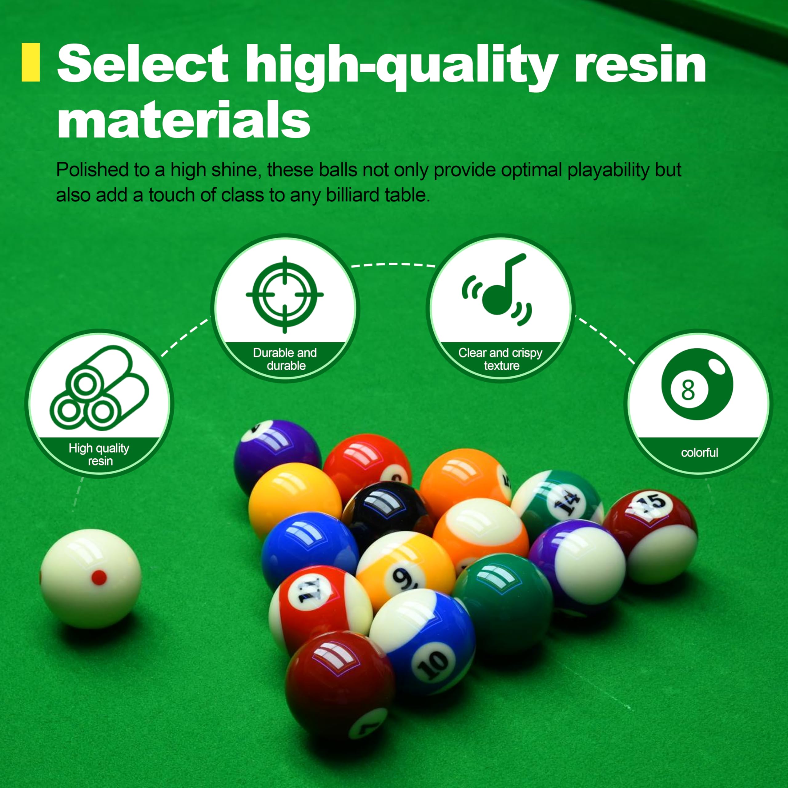 Professional Pool Billiard Balls Set - 16pcs 2-1/4 Inch High-Quality Polyresin Balls for Competition & Home Game Rooms | Perfect for Tournament Play, Bars, and Family Entertainment
