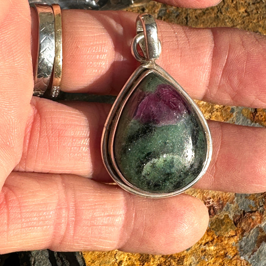 Natural Sterling Silver Ruby Zoisite Pendant Necklace - Handcrafted Gemstone Jewelry for Women - Perfect for Gifts, Weddings & Special Occasions