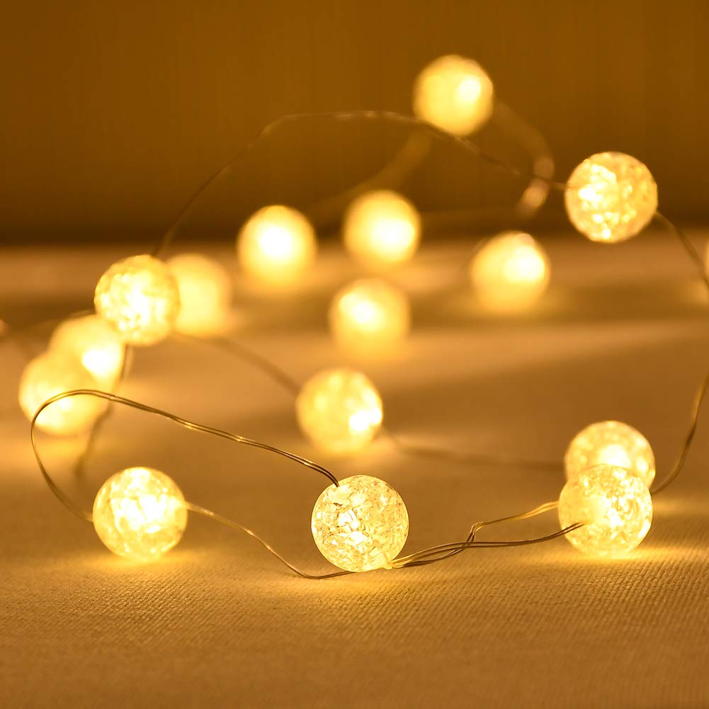 Globe String Lights - 10ft 30 LED Crystal Ball Fairy Lights with Remote Control, 8 Lighting Modes, Warm White Battery Operated Waterproof for Indoor Outdoor Bedroom Garden Party Wedding Decor - Perfect for Creating Romantic Atmosphere in Backyard, Patio, Christmas, Anniversary and Special Events