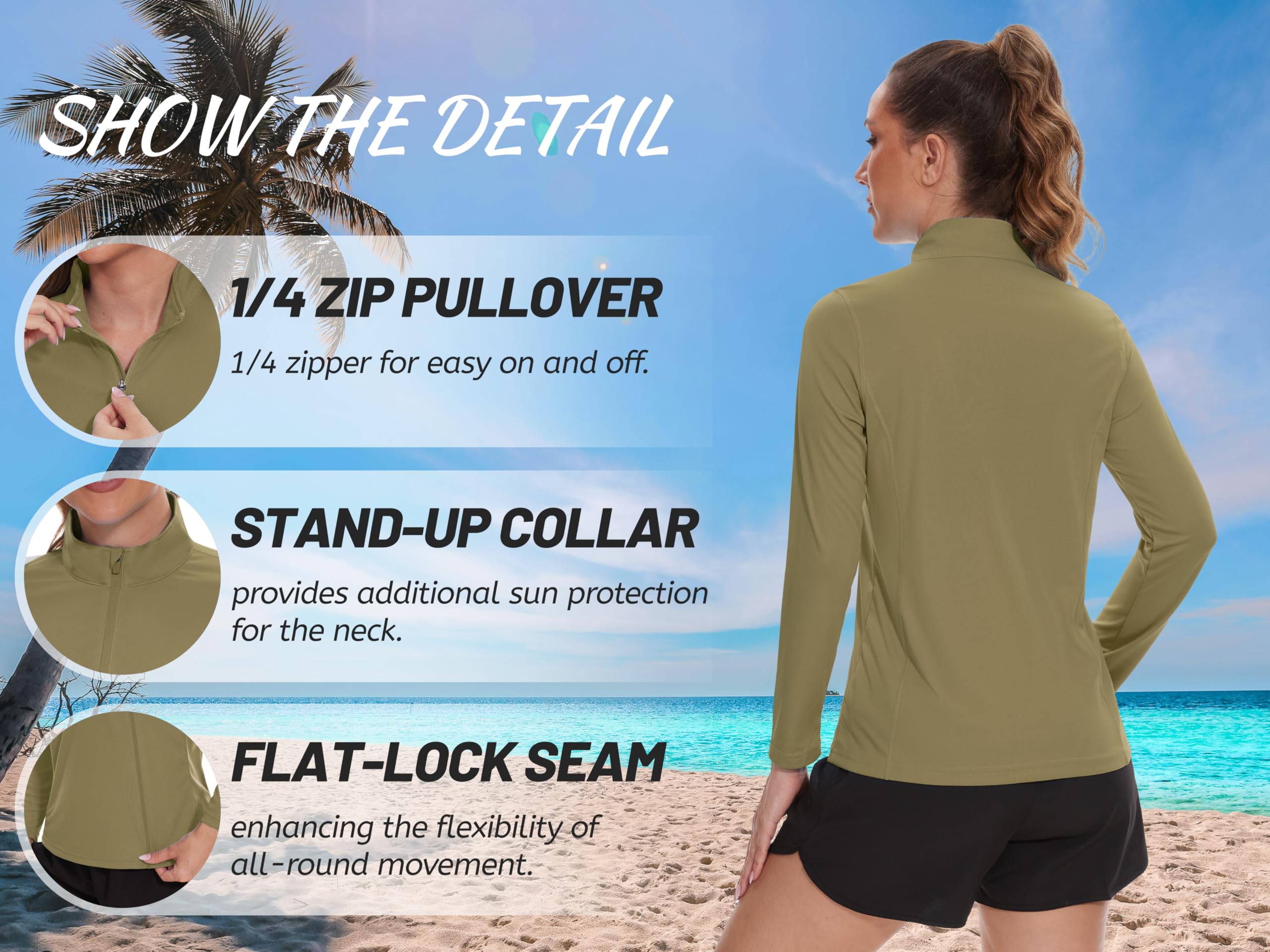 TACVASEN Women's UPF 50+ UV Protection Quarter Zip Pullover Long Sleeve Shirt - Golf, Workout & Outdoor Activities Top for Sun Protection