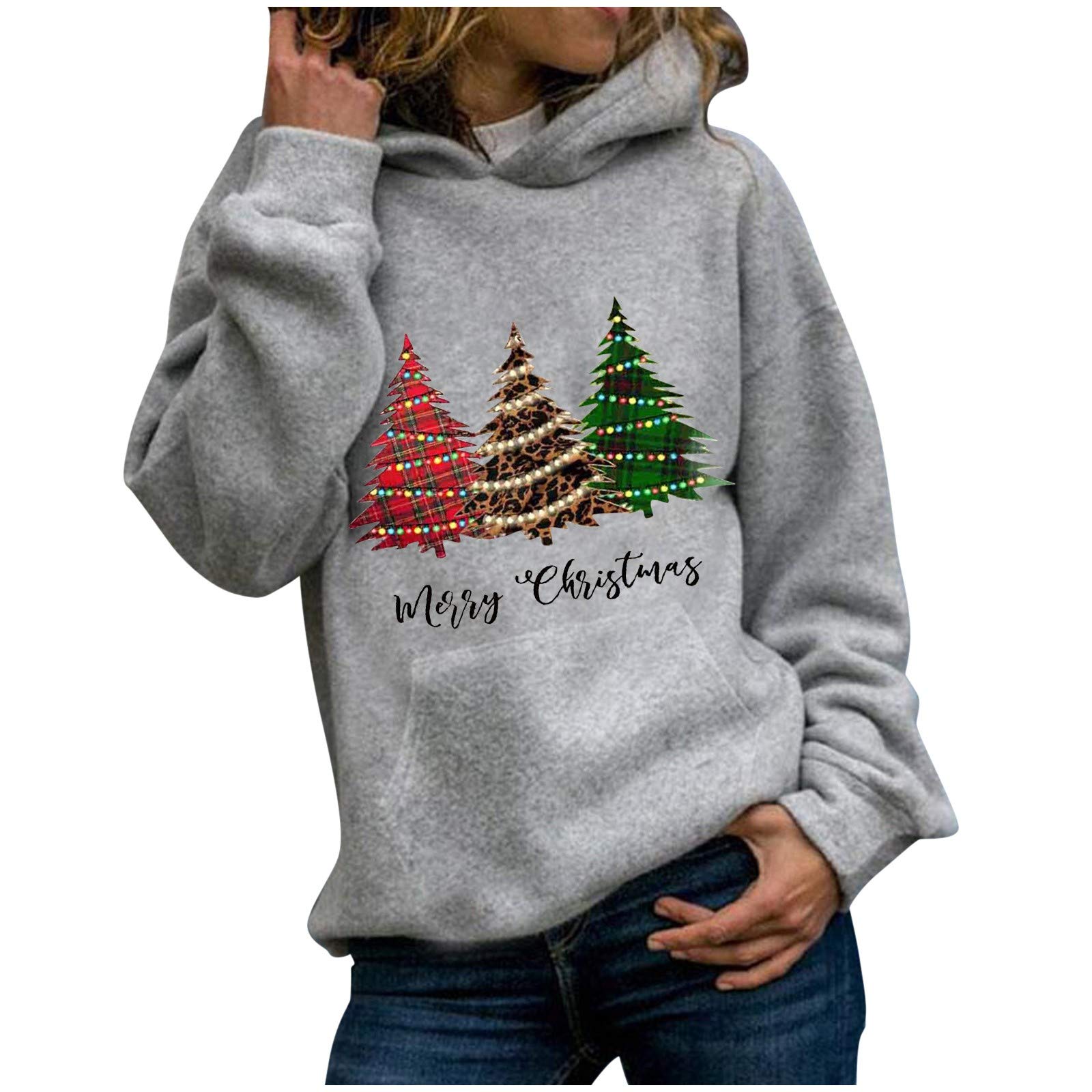 Women's Casual Long Sleeve Christmas Print Loose Pullover Hoodie & Shorts Two-Piece Set - Cozy Holiday Outfit for Christmas Parties, Family Gatherings & Winter Comfort