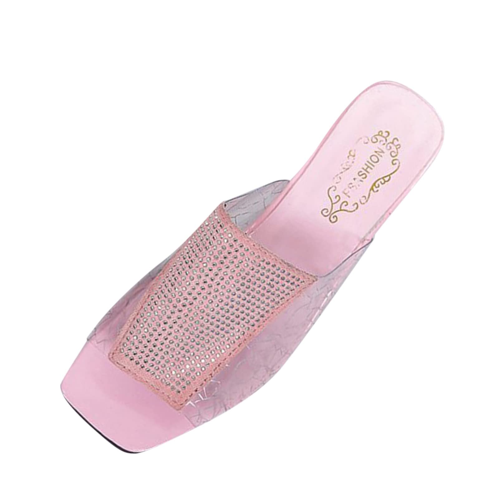 Trendy 2022 Women's Transparent Thick Heel Peep Toe Rhinestone Sandals - Comfortable Slip On Slippers for Spring & Summer | Perfect for Beach, Party & Casual Outfits