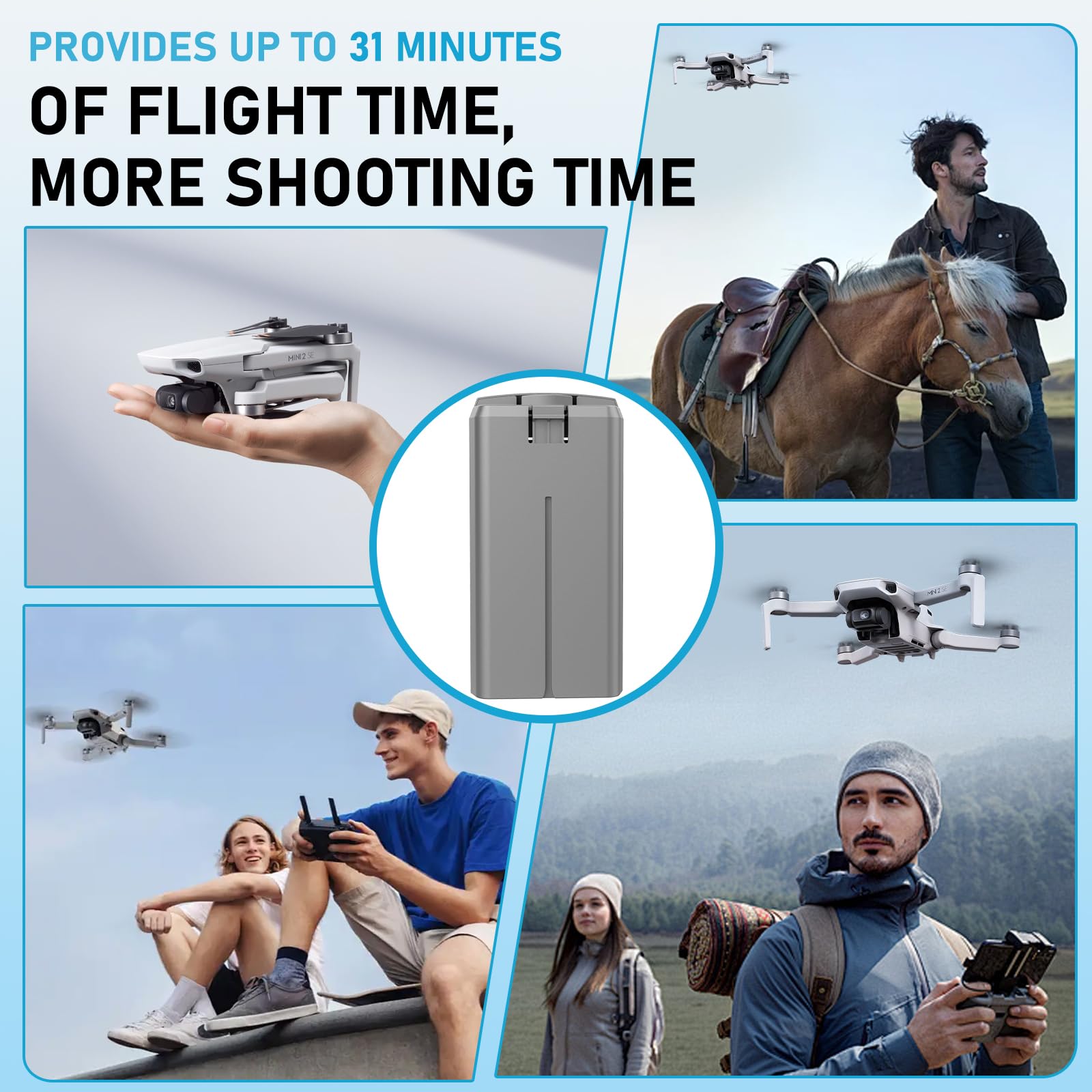 DJI Mini 2/2SE/SE/4K Drone Intelligent Flight Battery - 4K Mini Drone Battery with 2 Batteries & Two-Way Charging Hub, 31 Min Max Flight Time - Perfect for Aerial Photography, Travel Vlogging and Outdoor Adventures