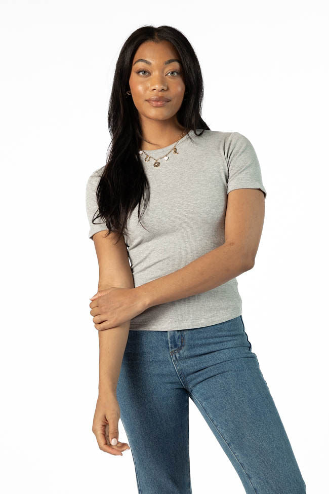 Premium Grey Ribbed Crew Neck T-Shirt for Men & Women - Soft Cotton Essential Tee for Casual Wear, Layering & Everyday Outfits