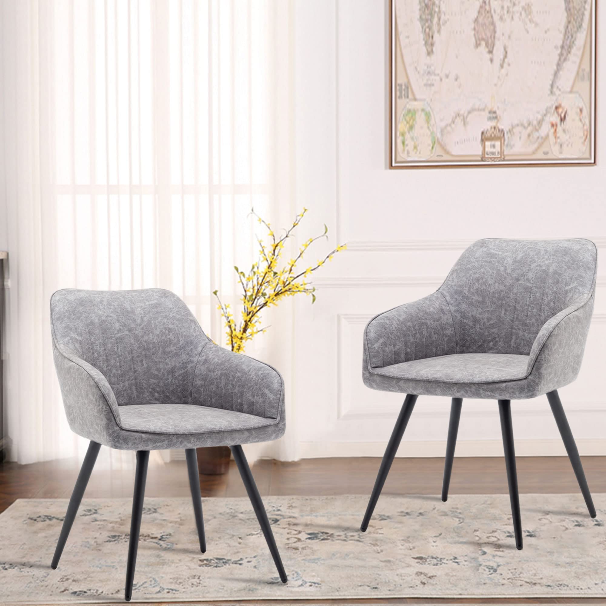 Annjoe Faux Suede Accent Chairs Set of 2 - Modern Upholstered Armchairs with Metal Legs for Living Room, Office, Kitchen, Bistro & Cafe - Perfect for Relaxing, Reading & Entertaining Guests