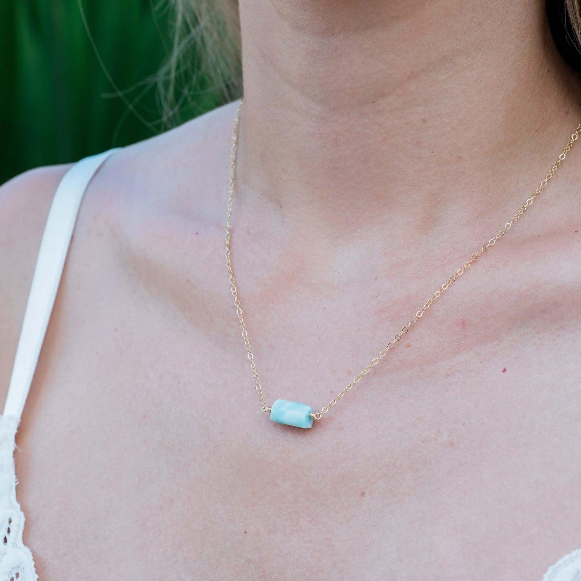Raw Larimar Crystal Pendant Necklace - Natural Blue Gemstone Jewelry for Women - Perfect for Boho Style & Beach Outfits