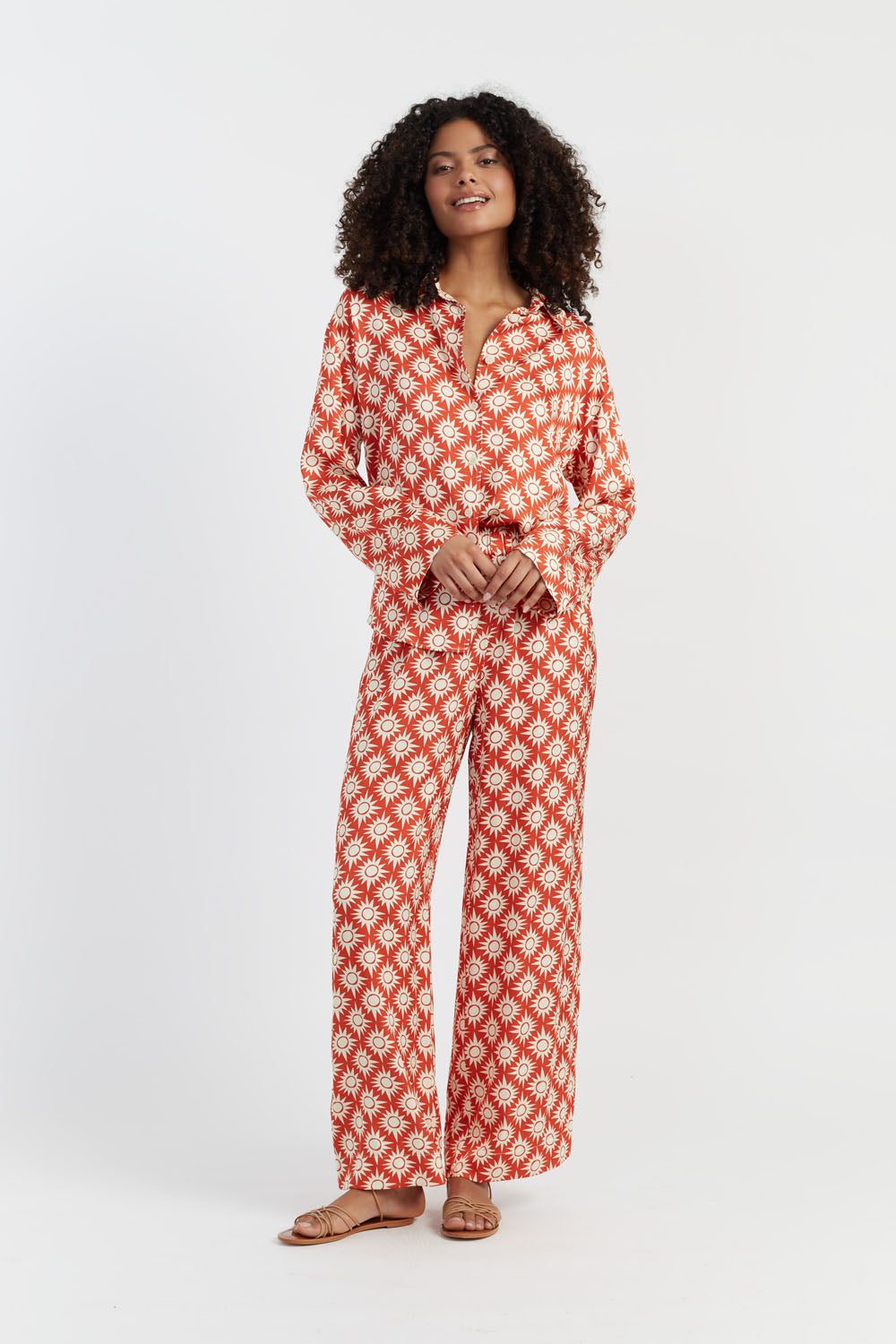 Terracotta Laura Whitmore Paradise Trousers - Stylish Women's High-Waisted Wide Leg Pants for Summer Vacation, Beach Outings, and Casual Wear