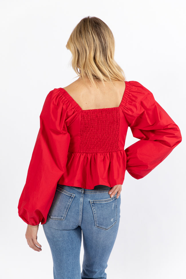 I Heart You Red Heart Shape Woven Blouse - Women's Romantic Valentine's Day Top for Date Night & Special Occasions