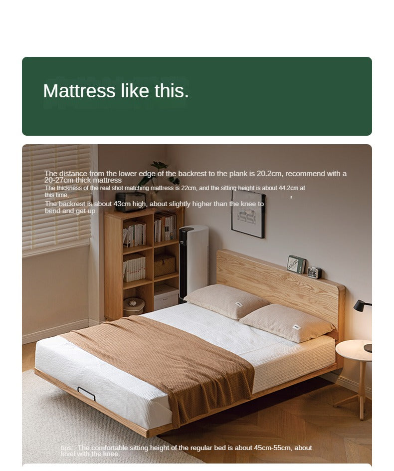 Oak Solid Wood Suspended Bed Frame - Queen Size Floating Platform Bed with Headboard - Modern Minimalist Bedroom Furniture for Loft, Apartment & Small Spaces