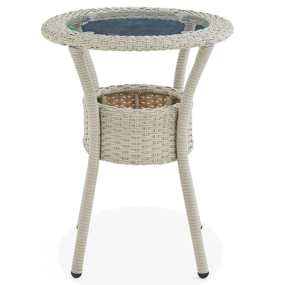 All-Weather Wicker Outdoor Glass Top Coffee Table with Storage in Beige - Perfect for Patio, Garden, and Poolside Relaxation