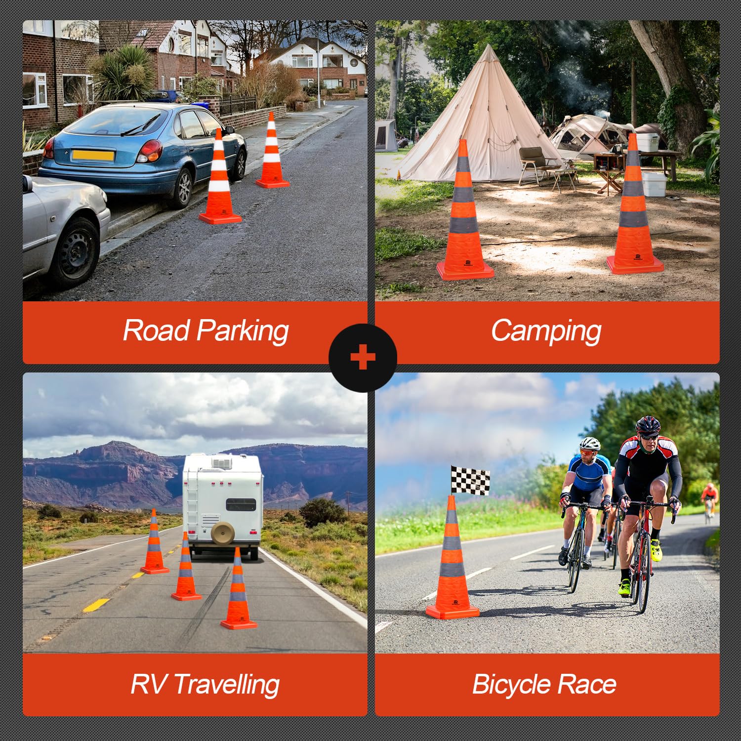 RoadHero 36 Inch 8 Pack Collapsible Traffic Safety Cones - Reflective Orange Safety Cones for Road Work, Driving Training & Parking Lots | Durable Pop-Up Cones for Construction Zones, School Areas & Emergency Use