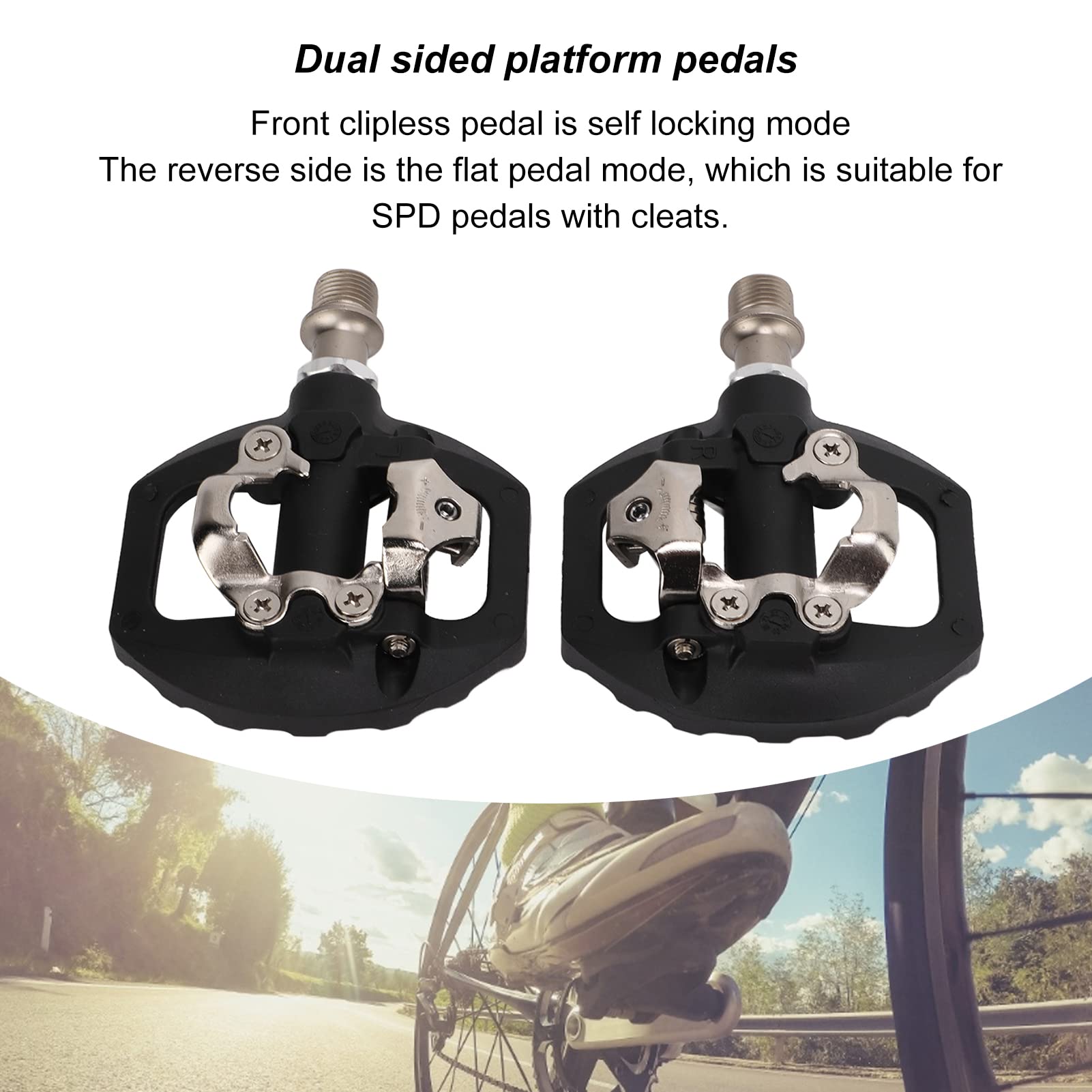 Dual-Sided SPD Mountain Bike Pedals with Cleats - Sealed Clipless Platform Pedals for Road & MTB Cycling | Perfect for Commuting, Trail Riding & Long-Distance Tours