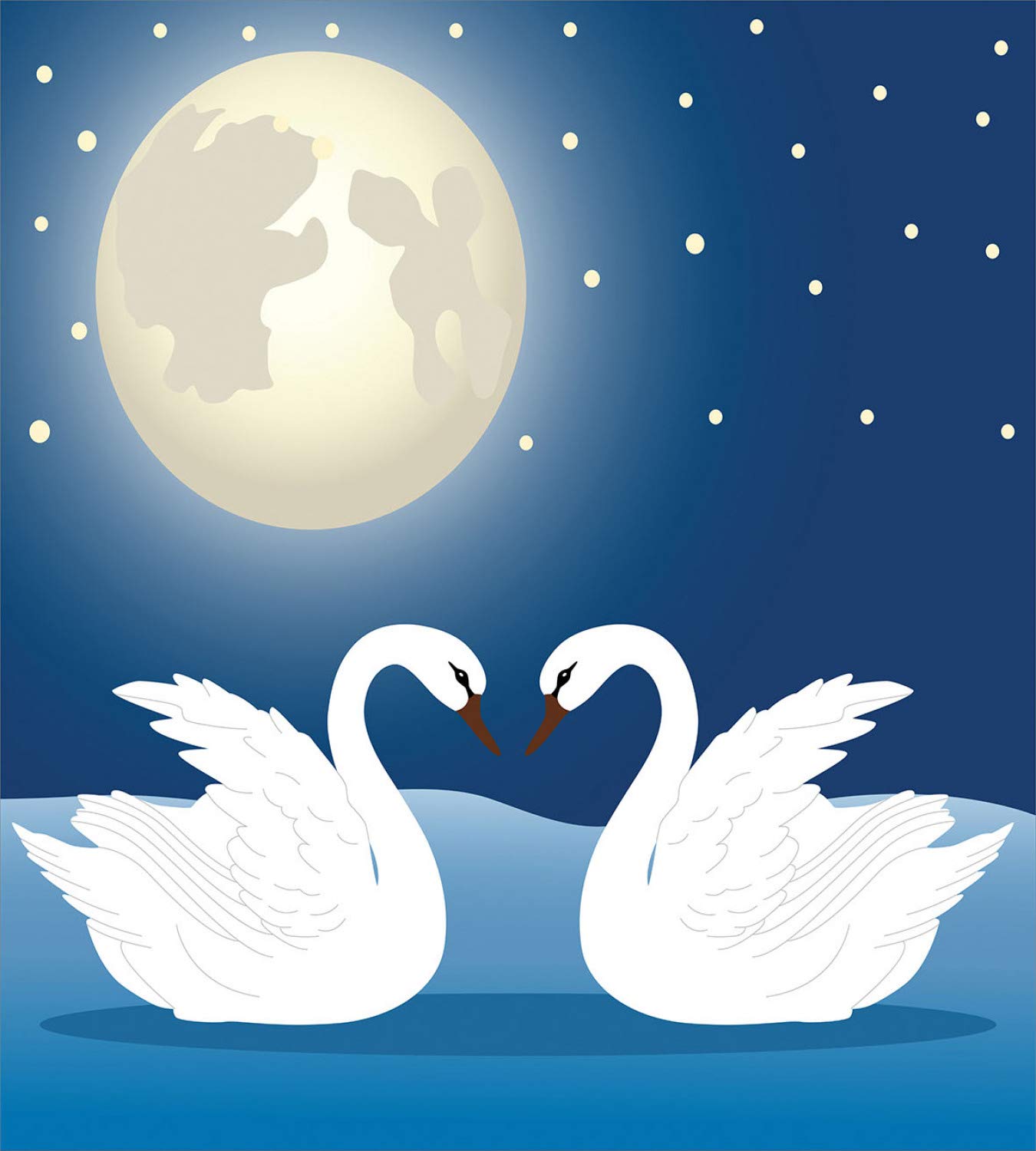 Ambesonne Swans Duvet Cover Set - Romantic Moonlight Sky Design, 3-Piece King Size Bedding with 2 Pillow Shams in Cream & Dark Sky Blue | Perfect for Master Bedroom, Guest Room & Romantic Decor