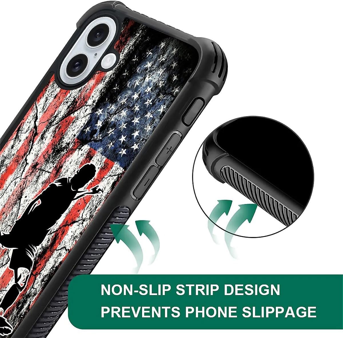 Premium iPhone 16 Case - Classic Wood Grain & American Flag Design | Dual Layer Shockproof Protective Cover with Anti-Slip Grip | Vintage Patriotic Style | Perfect for Outdoor Adventures, Travel & Daily Protection