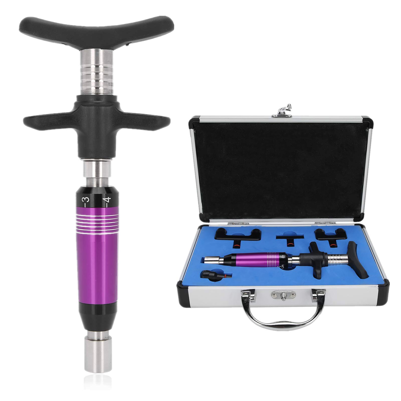 6-Level Manual Spine Chiropractic Adjustment Tool with 4 Replaceable Massage Heads - Relieves Joint Pain, Corrects Vertebral & Cervical Alignment - Perfect for Home Use, Physical Therapy, and Posture Correction