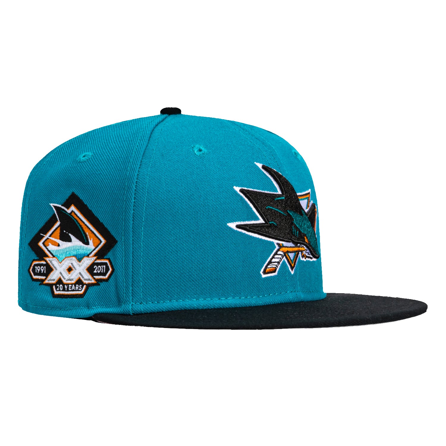 Mitchell & Ness San Jose Sharks 20th Anniversary Embroidered Patch Snapback Hat - Teal & Black Hockey Fan Gear for Men & Women - Perfect for Games, Tailgating & Collectors