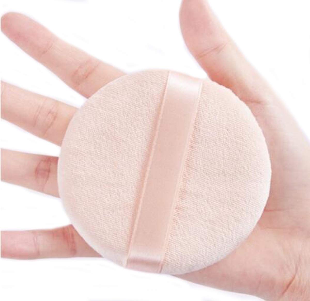 10 Pack Washable Makeup Powder Puffs with Ribbon - Soft Velour Cosmetic Sponge for Loose Powder, Compact Foundation & Face Powder - Perfect for Professional Makeup Application & Travel Touch-Ups